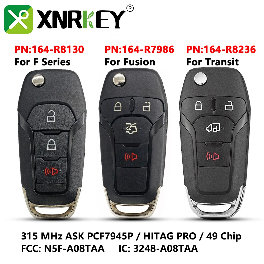 

XNRKEY 3/4 Button Flip Remote Car Key ID49 Chip 315/902Mhz for Ford Escort Fusion Transit F150 F250 2013-2016 FCC: N5F-A08TAA