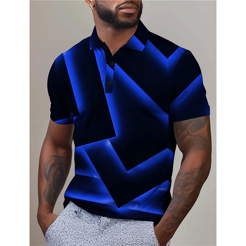 Optical Illusion Geometry Abstract Graphic Full Print Polo Shirt For Men Short Sleeve Turndown Lapel Polo Shirts Mens Tshirt