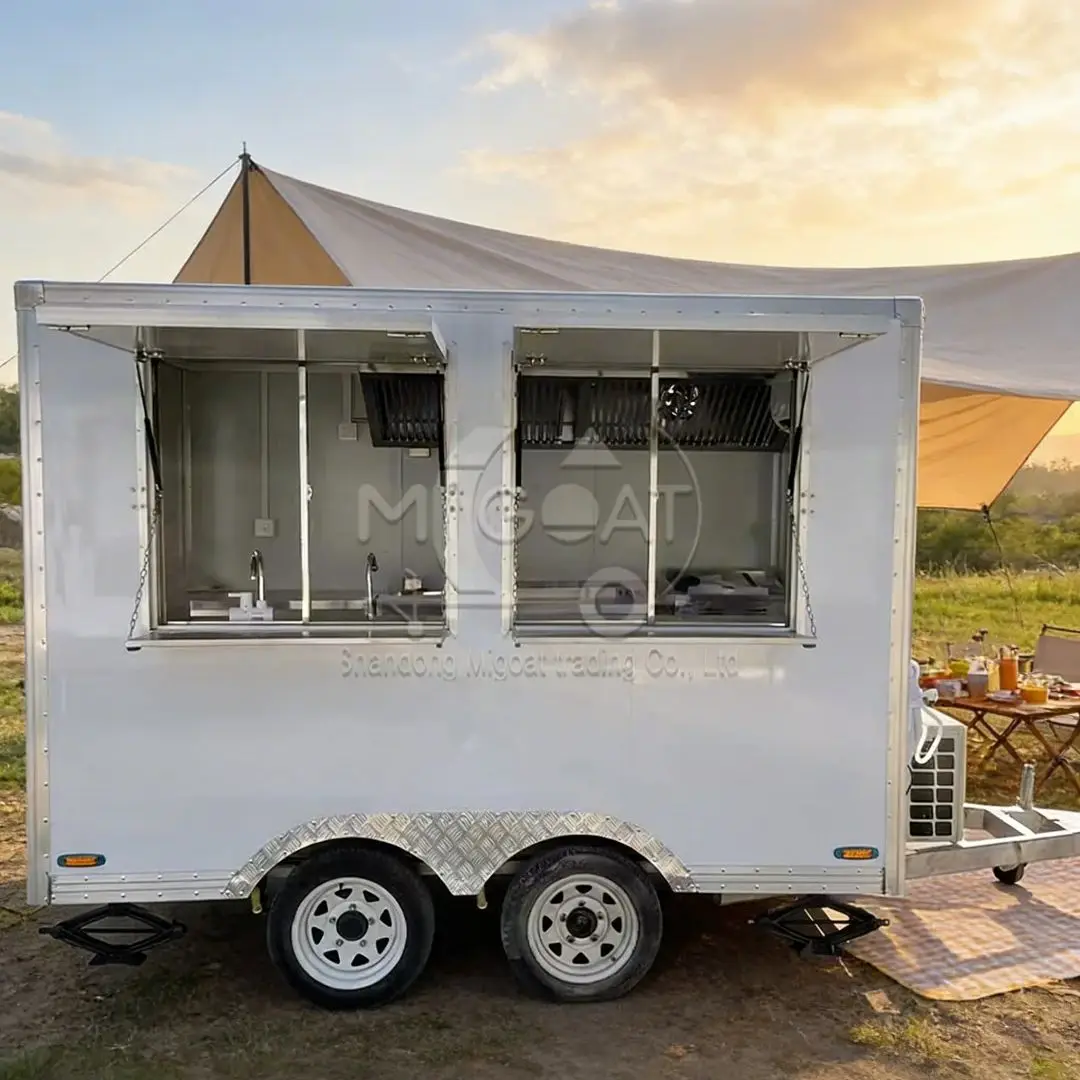 Dual-Axle Towing Mobile Food Trailer Multi-Window Vending Cart for Bubble Tea Coffee BBQ Business Portable Kitchen Stand
