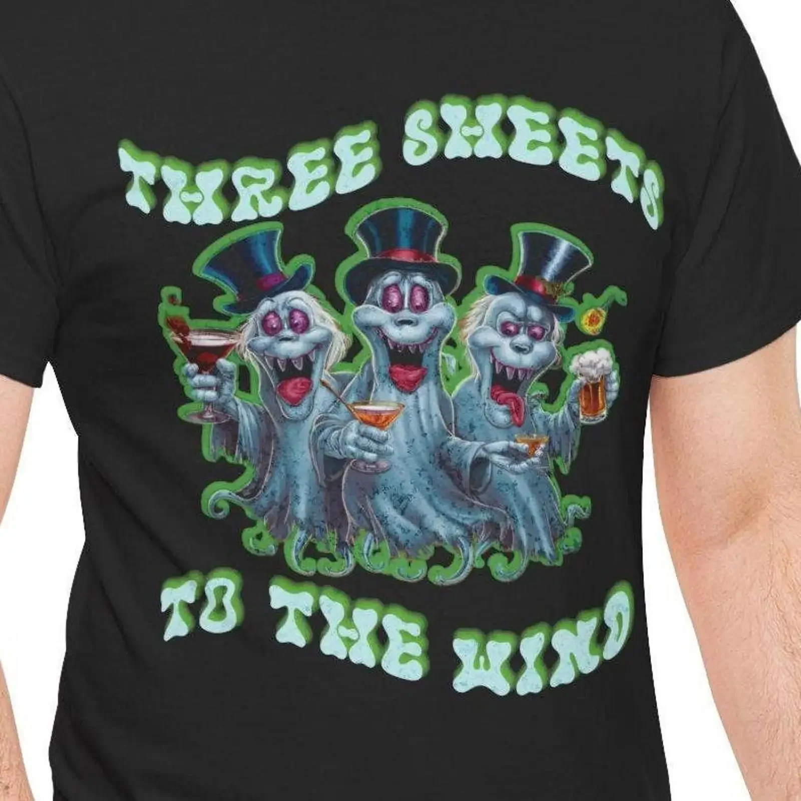 Three Sheets to the Wind Funny Drunken Ghosts T shirt Happy Halloween Drinking Heavy Cotton vintage Washed Breathable Soft