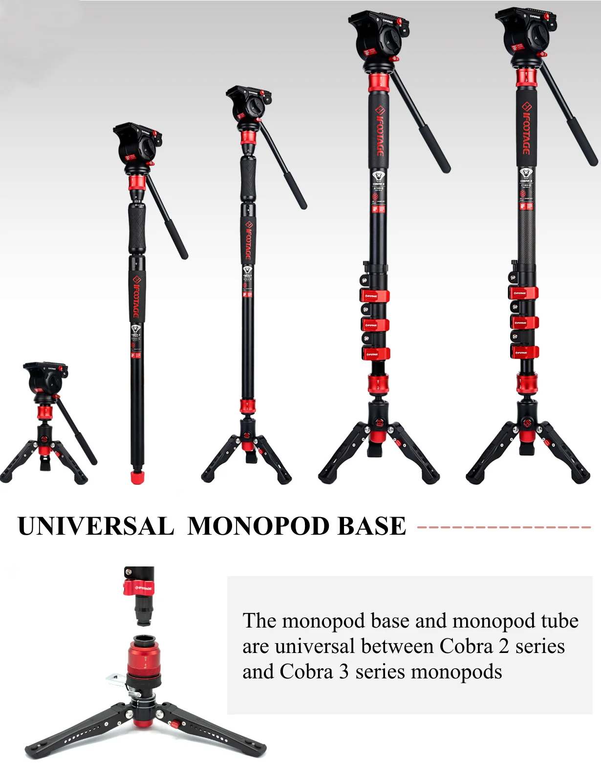 IFOOTAGE Cobra 3 C180F-P Monopod for Camera with Pedal Locking , 71\