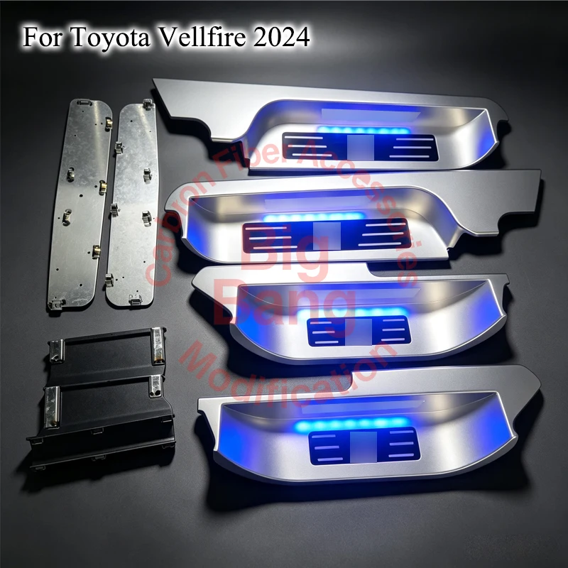 Suitable for Vellfire, 2024 model, aluminum precision-carved welcome pedals with LED light strips and black titanium stripes, sp
