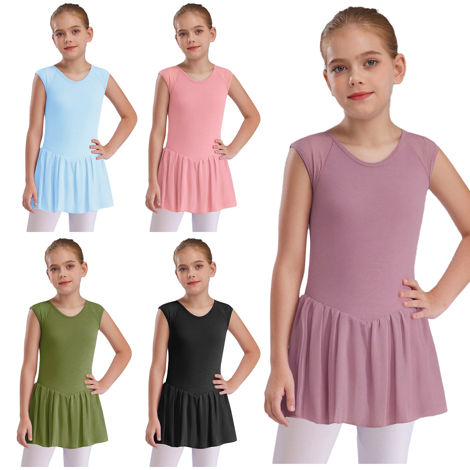 키즈 소녀 발레 댄스 연습 워밍업 훈련 의상 민소매 V 백 쉬어 메쉬 스트레치 발레 시험 댄스 드레스