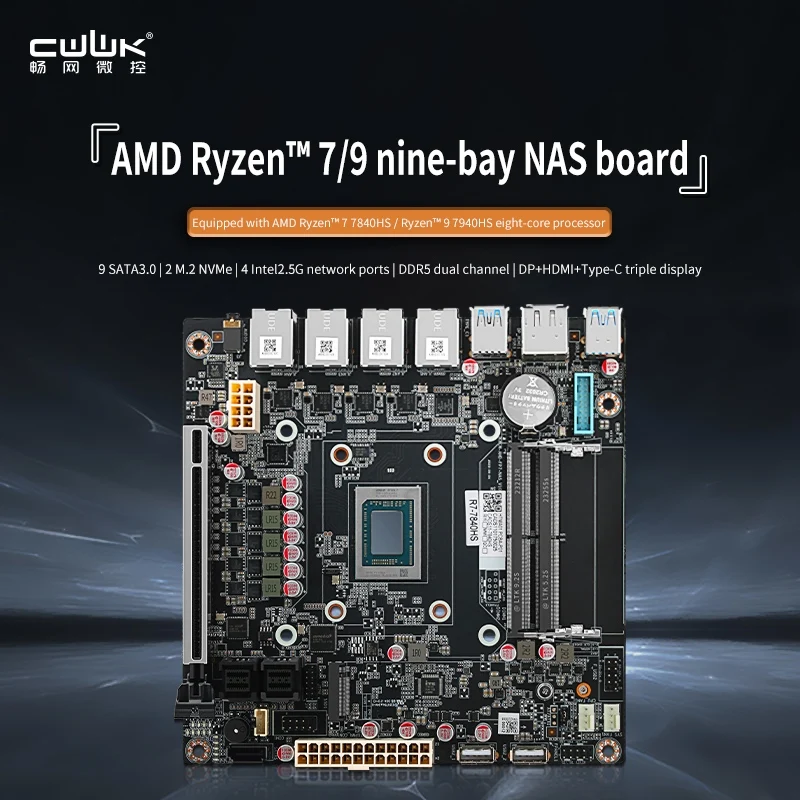 CWWK AMD-7940HS/8845HS 8-bay/9-bay NAS/USB4/40G rate 8K display 4 network 2.5G/9 SATA/PCIe x16 ITX motherboard