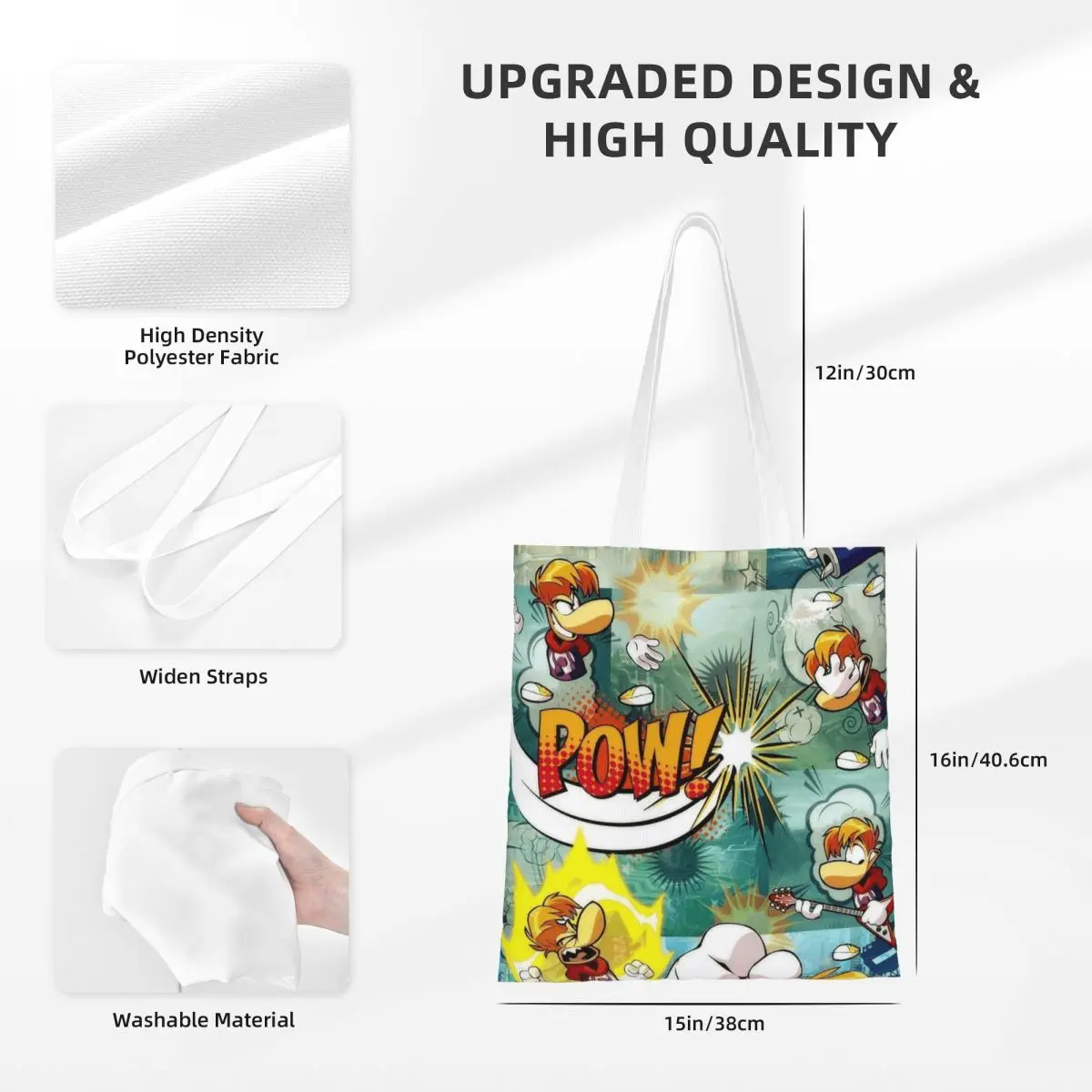 ألعاب الكرتون Rayman Legends أكياس التسوق السيدات قماش حمل حقيبة قابلة للطي المرأة حقيبة كتف حقيبة يد للسفر