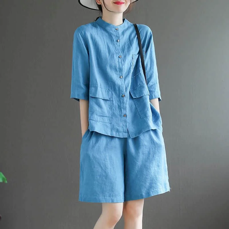

Elegant Shorts Sets Summer O-neck Half Sleeve Shirts and Wide Leg Pants French Style Loose Casual Two Piece Sets Women Clothing
