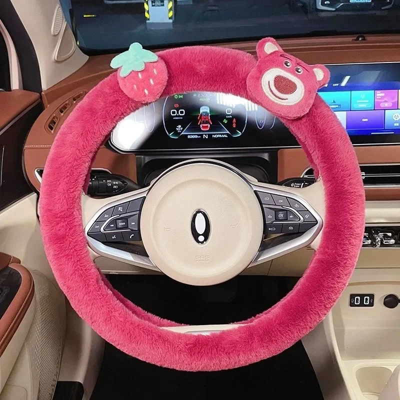 Kawaii disney Auto Lenkrad abdeckung Winter Plüsch Cartoon niedlichen Lotso Frauen Wildleder warm beheizt Auto Griff Abdeckung Dekoration