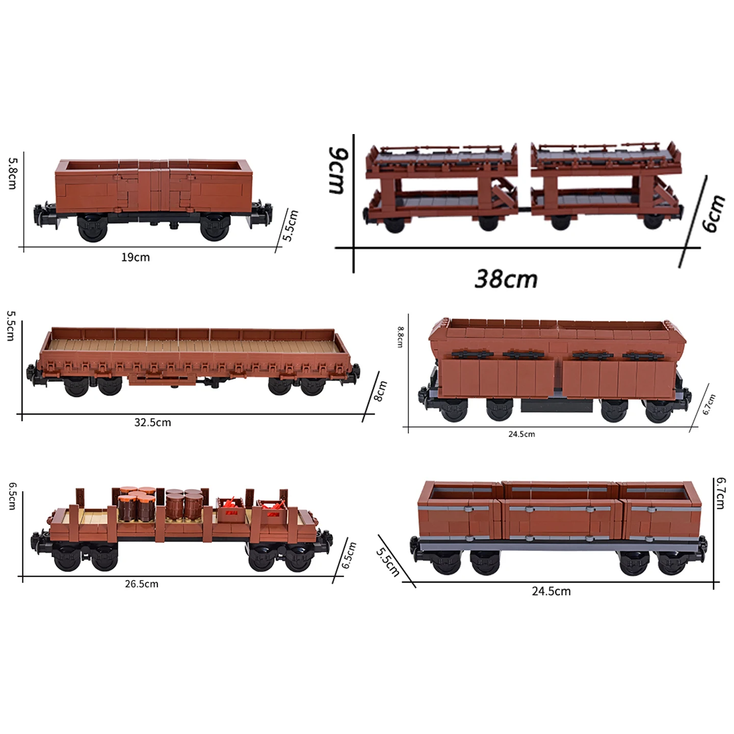 Image of MOC Technischer Vintage Offener Güterwagen Flachbett-Frachtwagen Baustein-Modell DIY Eisenbahn-Zubehör Spielzeug