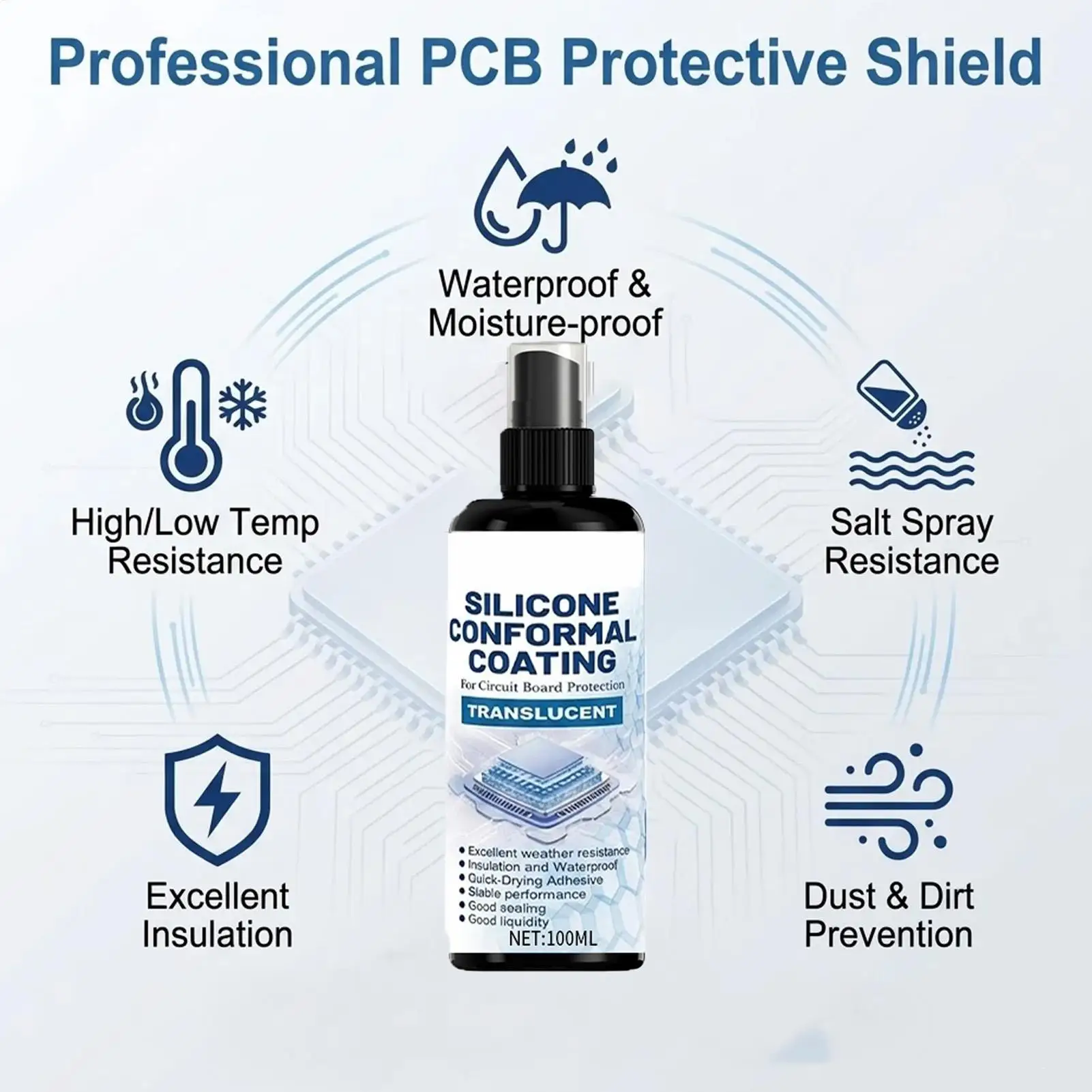 100ml Silicone Conformal Coating Spray Waterproof PCB Clear Sealant Electrical Contact Cleaner for Automotive Outdoor Equipment - view 5