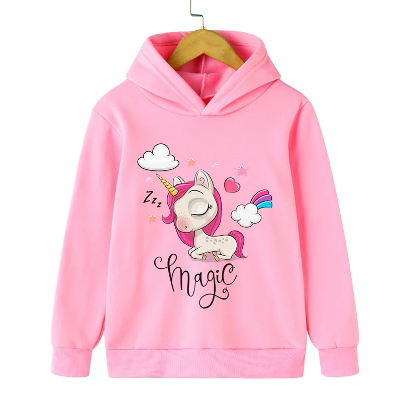 

Cute Unicorn Kids Hoodies Lazy Magic Unicorn Pullover Long Sleeve Cartoon Style Boys Girls Tracksuit Anime Unicorn Sweatshirts