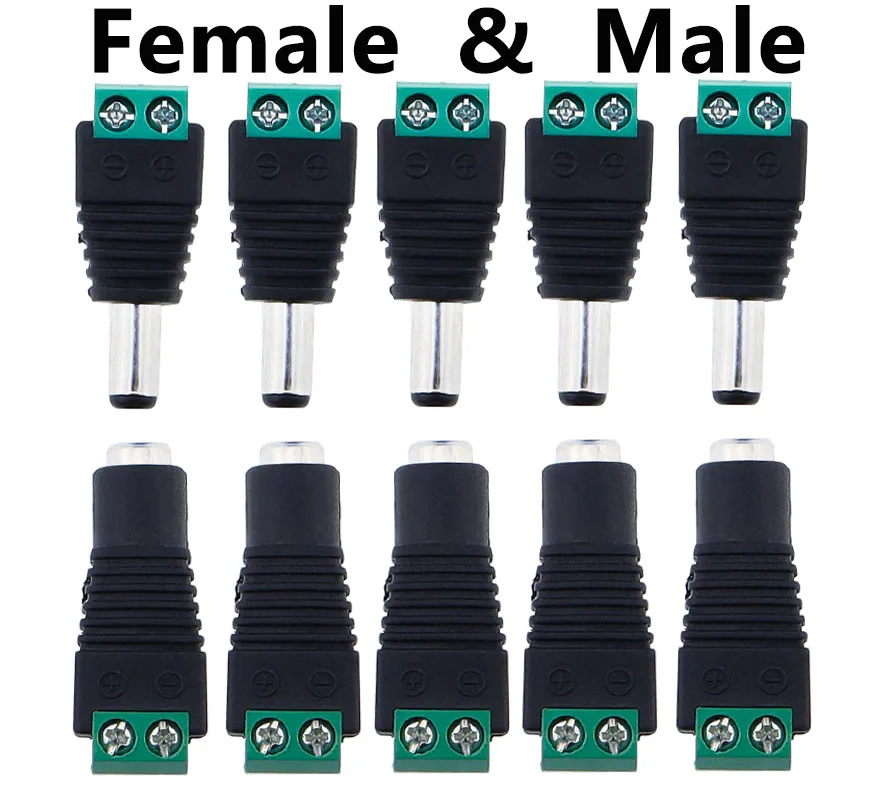 5 par DC 12V męskie złącza żeńskie 2.1*5.5mm adapter wtyczki zasilania gniazda złącze do kolorowego sygnału taśma LED kamera telewizji przemysłowej