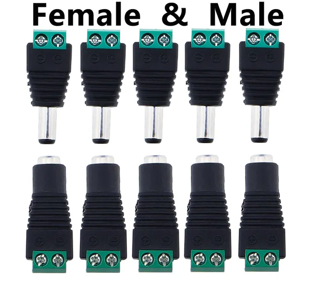 5 par DC 12V męskie złącza żeńskie 2.1*5.5mm adapter wtyczki zasilania gniazda złącze do kolorowego sygnału taśma LED kamera telewizji przemysłowej