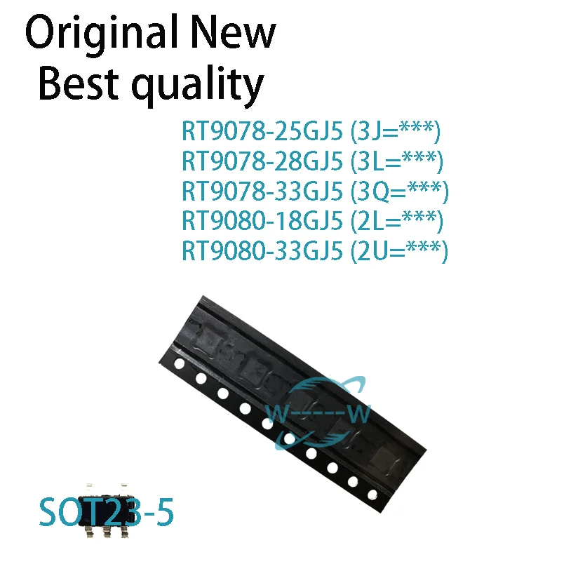 20 pezzi RT9078-25GJ5 3J= RT9078-28GJ5 3L= RT9078-33GJ5 3Q= RT9080-18GJ5 2L= RT9080-33GJ5 2U= RT9078 RT9078-33 RT9080-33 SOT23-5 IC