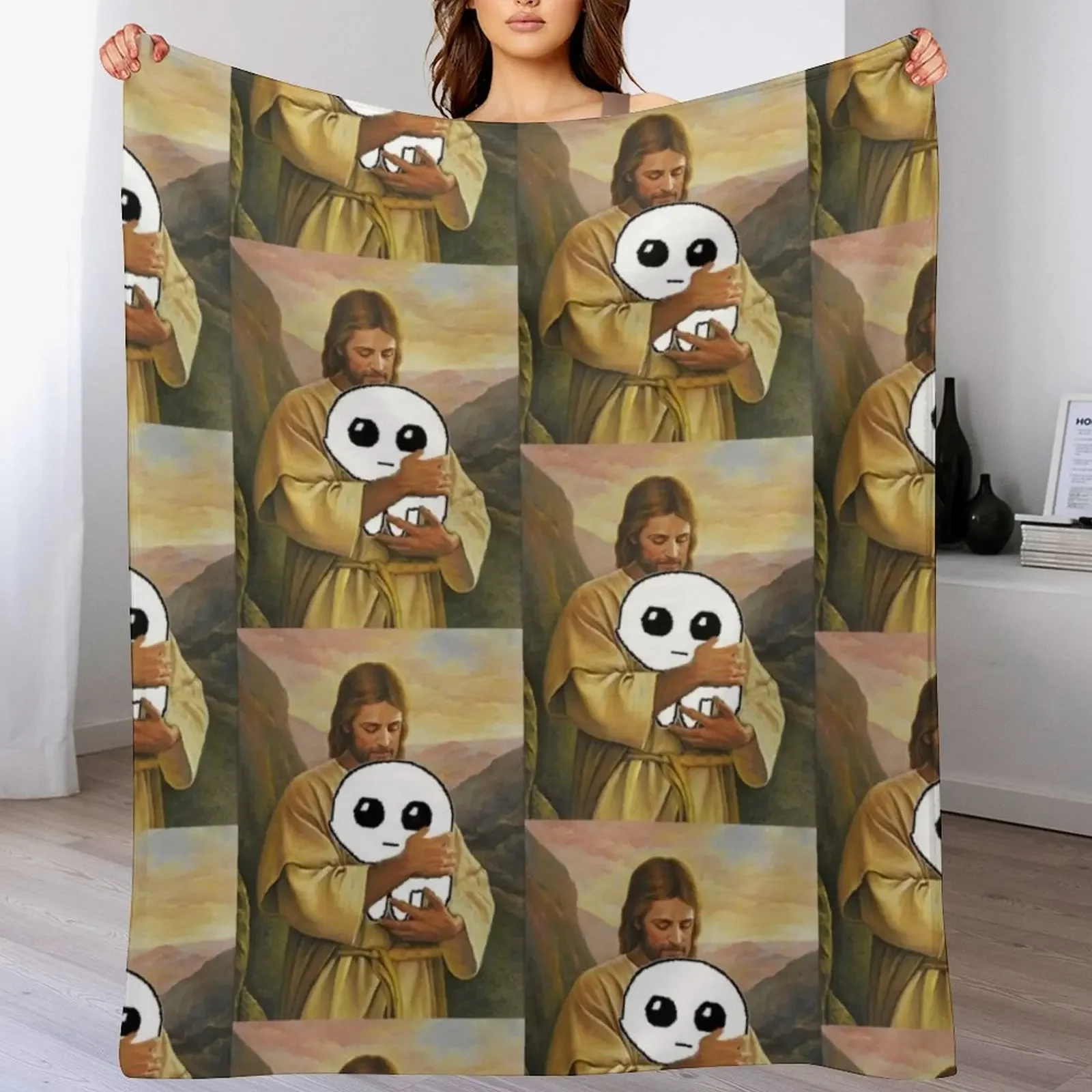 jesus holding autism creature tbh creature Throw Blanket Ultra Soft Flannel Fleece Blanket for All Seasons