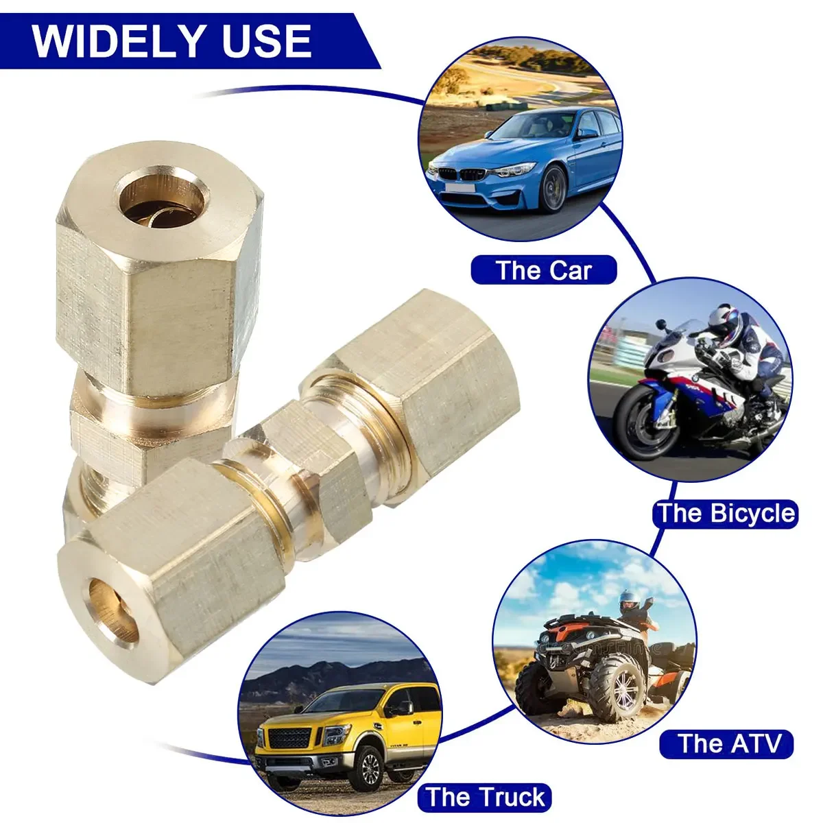 Hydraulic Brake Lines Union 5PCS 33 x 10mm Brass Straight Reducer Compression Fitting Connector 3/16\