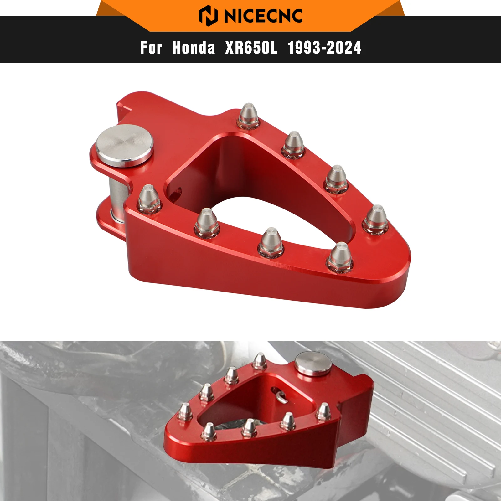 

NICECNC Enlarged Rear Brake Pedal Step Tip Plate For Honda XR650L 1993-2024 2023 2022 2021 2020 2019 2018 2017 Billet Aluminum