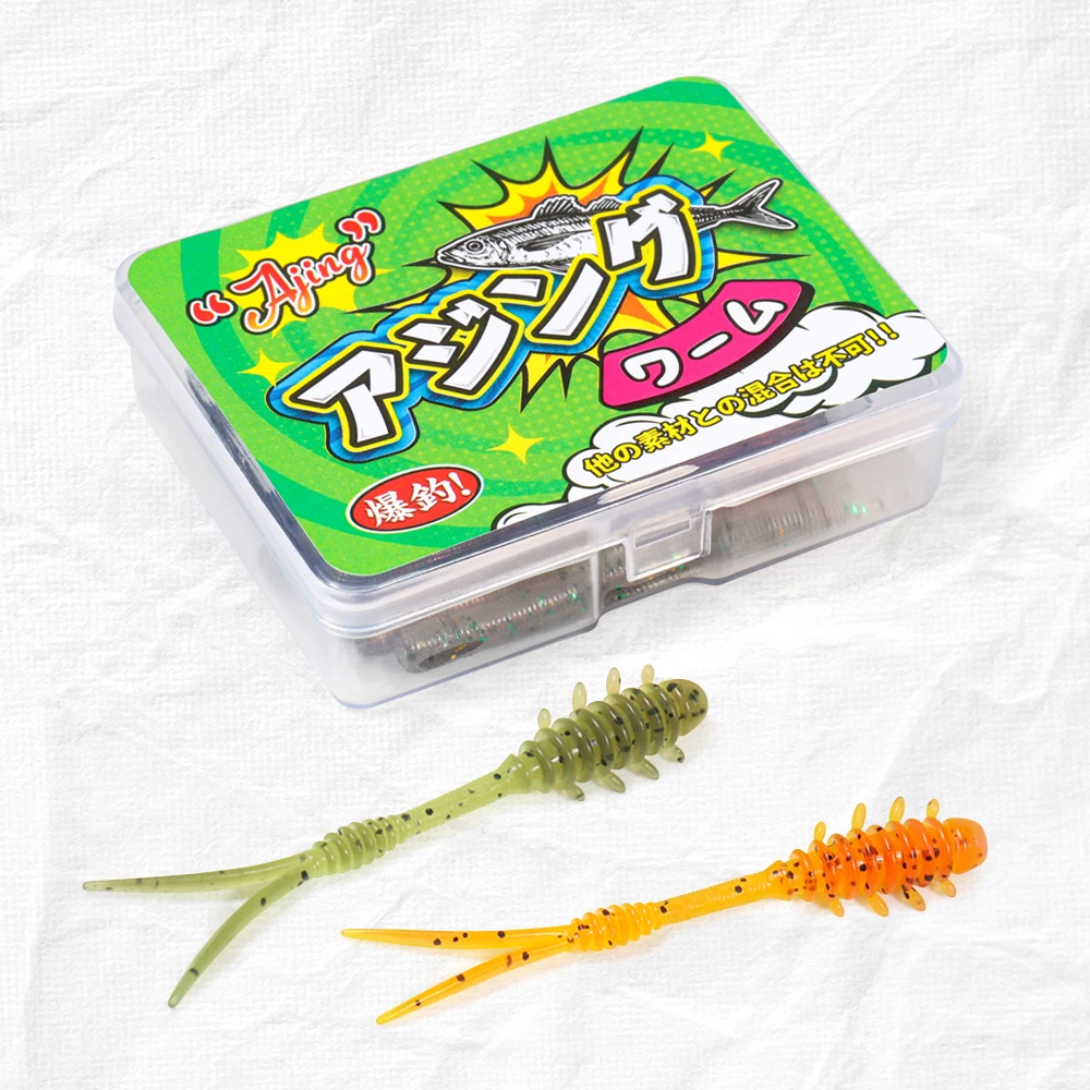 RoseWood Split Tail Ajing Worm Fishing Lure 55mm 0.3g TPR Soft Bait Light Game Double Color Artificial Plastic Rockfish Tackle