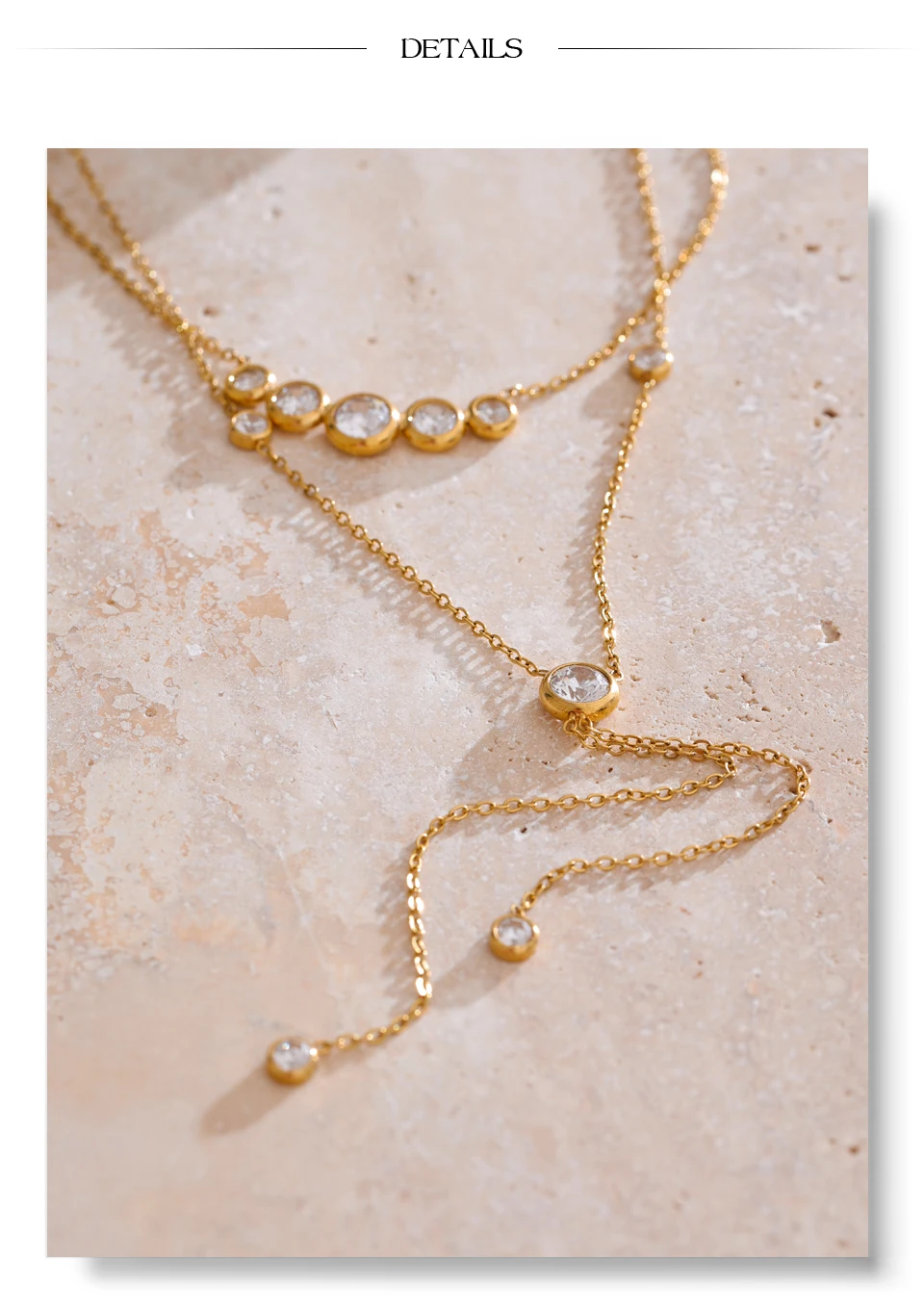 Yhpup Zarte Zirkonia Doppelschicht Kette Tropfen Quaste Luxus Halskette für Frauen Edelstahl Exquisite Schmuck Geschenk – Detail 6