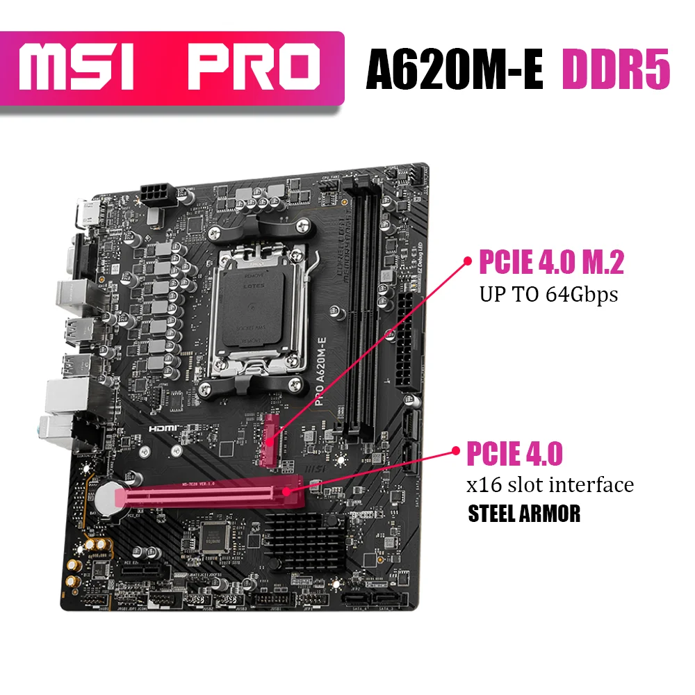 New Kit MSI PRO A620M-E DDR5 With AMD Ryzen 7 7700X Processor DDR5 Memory Motherboard AM5 RGB Combo mATX