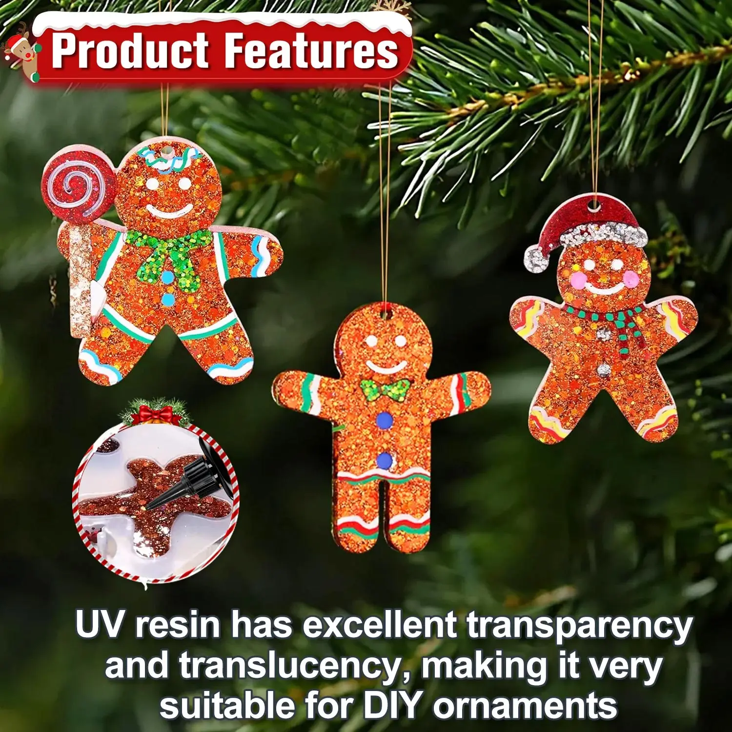 50 ml de pegamento de resina UV W188 para joyería DIY, resina epoxi para lámpara UV, alta transparencia, secado rápido, alta dureza, decoraciones navideñas, modelos DIY.