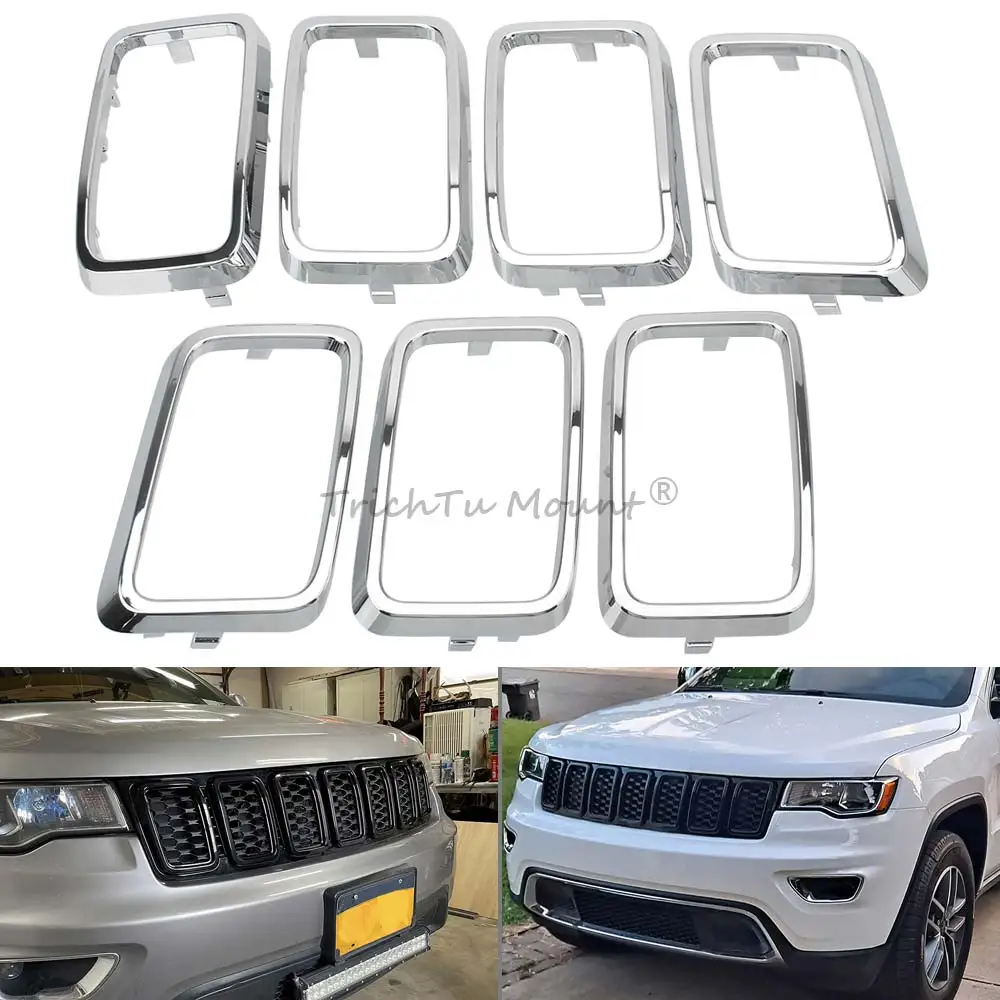 For Jeep Grand Cherokee 2017-2021 2016 75th Anniversary 7 Pcs Front Grille Grill Inserted Ring Trim SUV Accessories