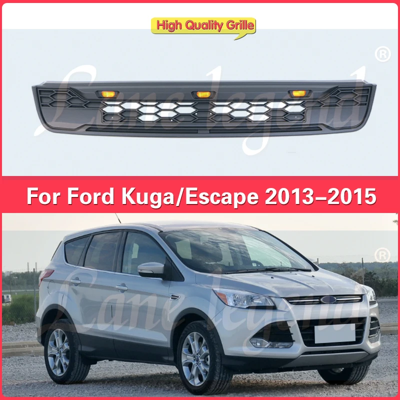 

ABS Matte Black Car Front Bumper Grills With LED Light And Letters Off-road Racing Grille For Ford kuga Escape 2013-2015