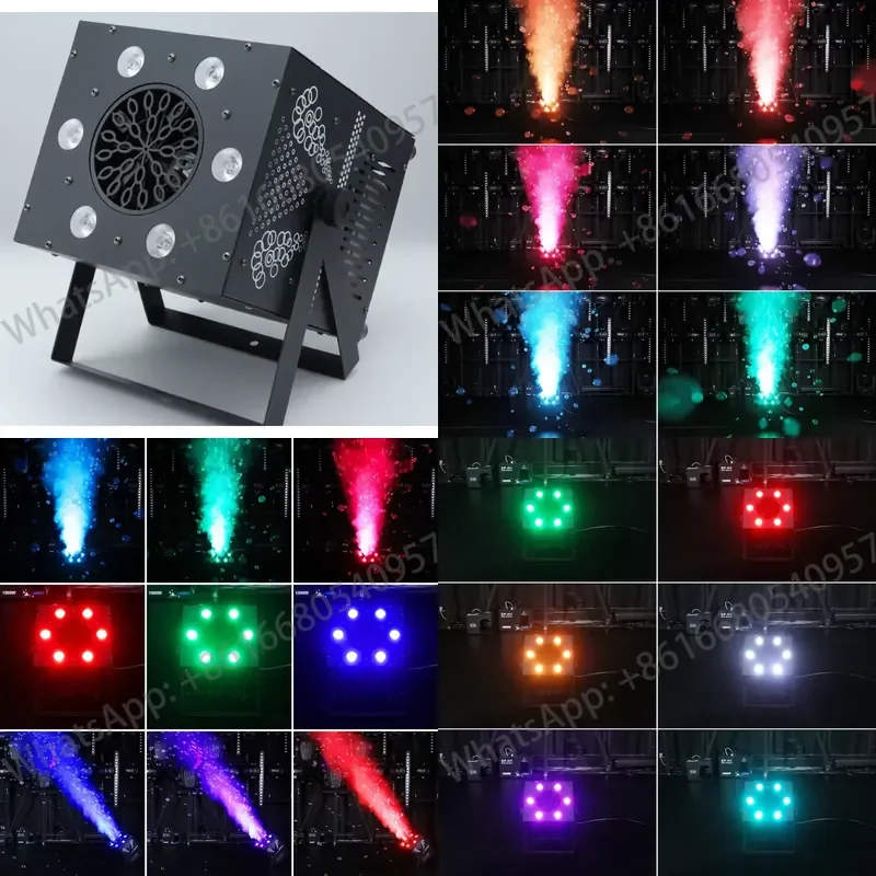 6 LED Lights Multi-angle Bubble Machine with Colored Smoke Bubbles Remote Control & DMX512 Iron Construction