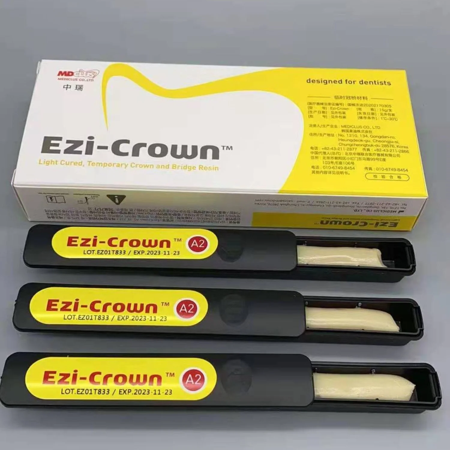 Dental Light Cured Temporary Crown and Bridge Resin Curing Material A1 A2 A3 Color Ezi Crown Designed For Dentists