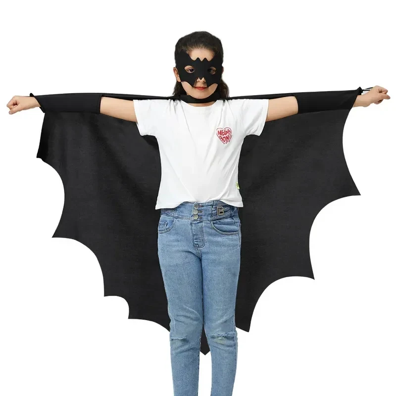 Disfraz de Murciélago para Niños, Halloween, Vestido Negro Completo, con Sombrero, Antifaz y Alas