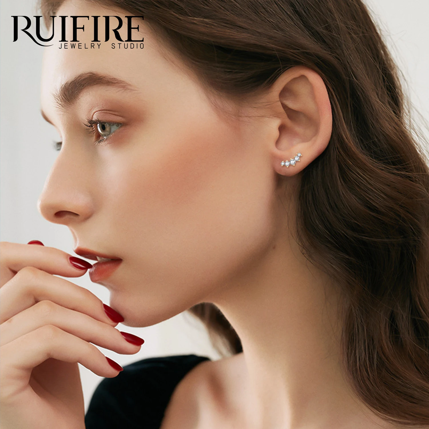 

RUIFIRE White Gold Plated S925 Sterling Silver Earring Female Luxury Moissanite Stud Earrings Vintage Wedding Jewelry Daily Wear