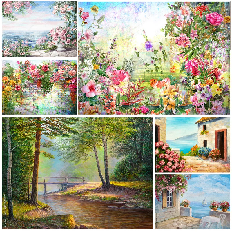 

SHUOZHIKE Vintage Oil Painting Scenery Photography Backdrops Portrait Photo Background For Photo Studio Props 2242 YH-05
