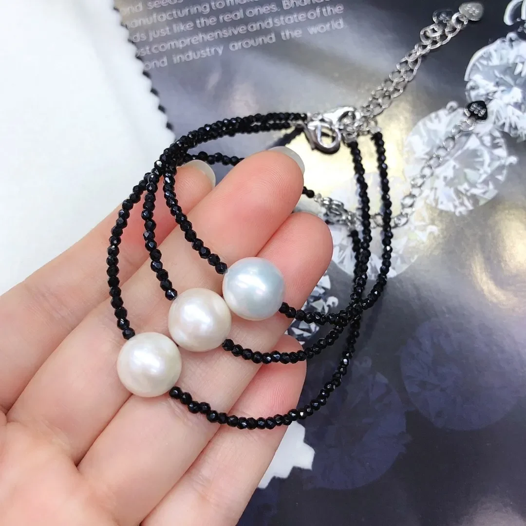 Pearl Necklace + Spinel Necklace + Pearl 9-11mm Extension Chain Adjustable Simple Versatile Flawed Wholesale