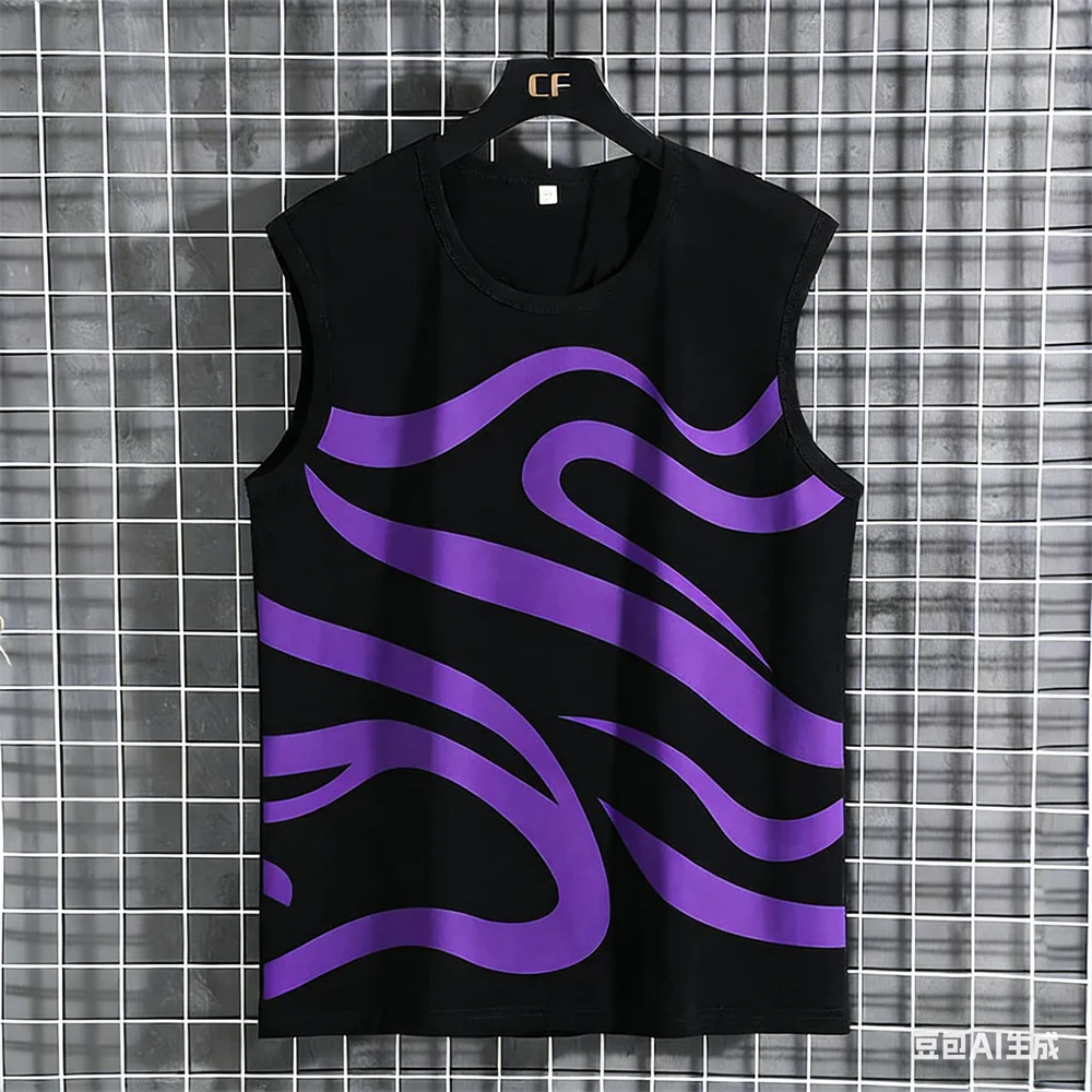 Summer Men's Sleeveless T-Shirt Summer 100% Polyester Men's T-Shirts and Tank Tops Leisure Sports Vest Striped Home Mens T-Shirt