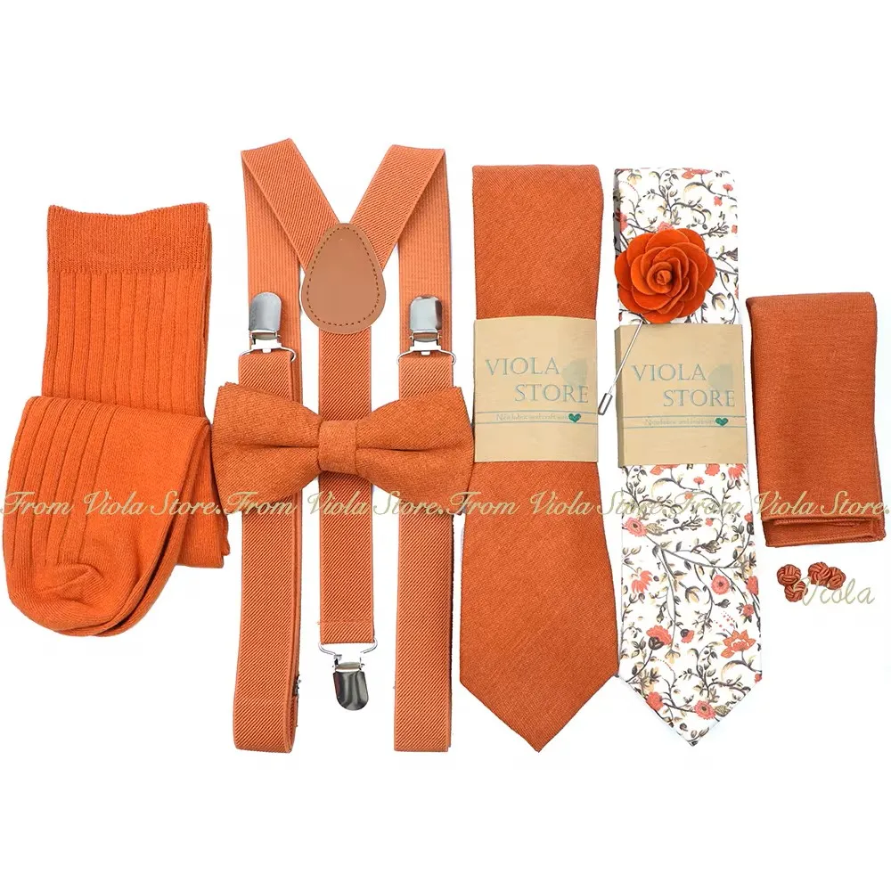 Hete Nieuwe Esdoornblad Kleur Effen 2.5Cm Jarretel Sok Stropdas Zakdoek Set Mannen Kid Cravat Brace Verstelbare Bruiloftsfeest Accessoire