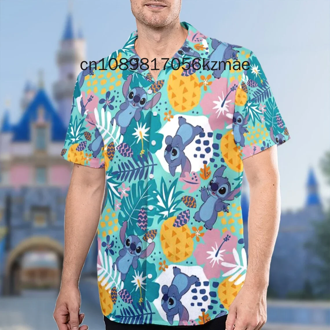 

2024 New Disney Blue Dog Surfing Hawaii Shirt Men's Women Short Sleeve Button Up Shirt Disney Stitch Hawaiian Shirt