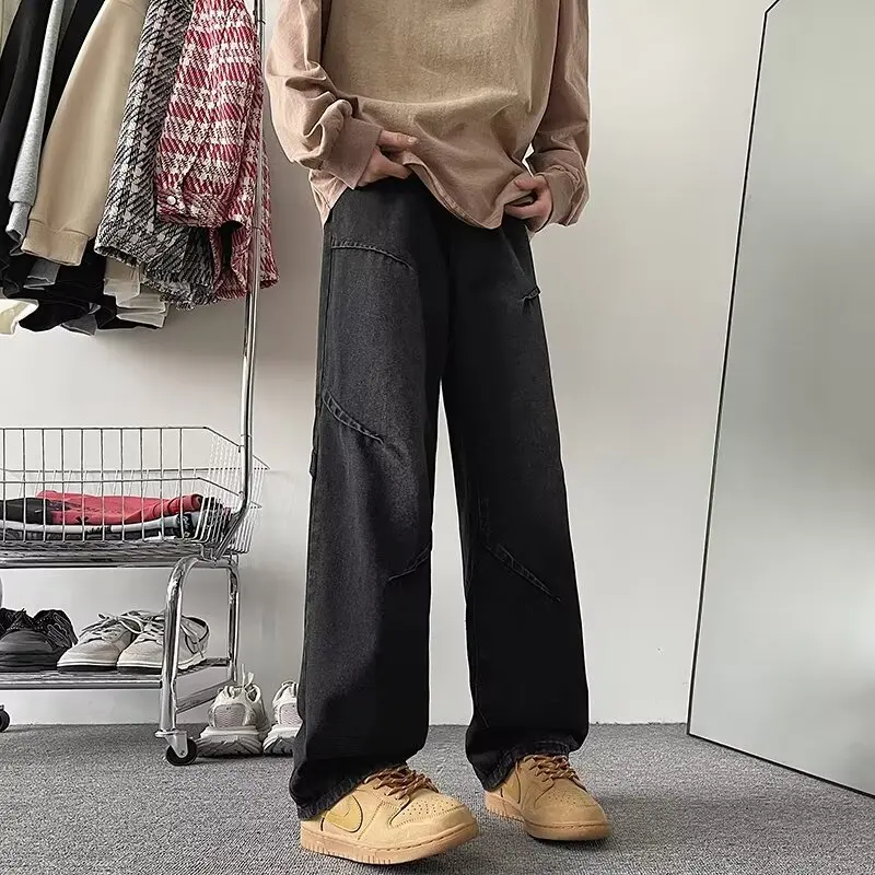 

Осень 2024, мужские прямые джинсы больших размеров, High Street INS, широкие джинсы свободного покроя, подростковые молодежные модные повседневные джинсовые брюки