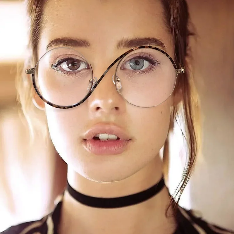 1PC Round Semi-Rimless S Shape Glasses Women Eyeglasses Big Frame Clear Lens Optical Eyewear Men Vintage Anti-Blue Light Glasses