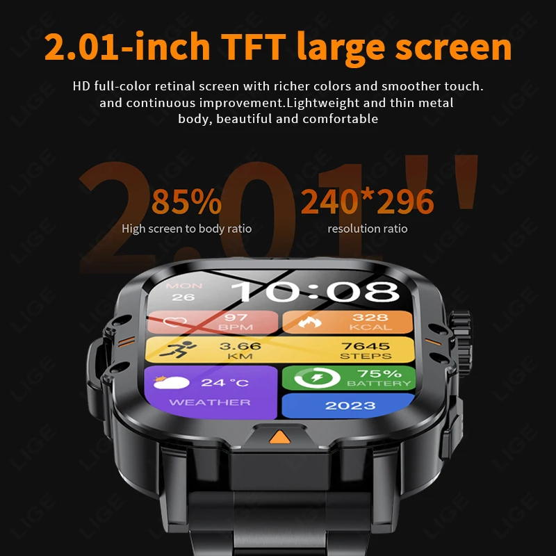 LIGE V17 LED Light Smart Watch Men Bluetooth Call Outdoor Sport Bracelet IP68 Waterproof CNC AI Voice Smartwatch For Android IOS