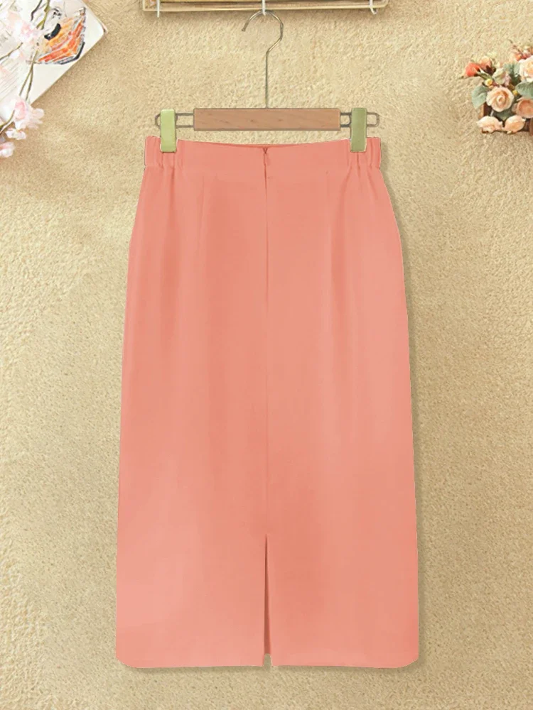 White Skirts High Elastic Waist Knee Length Women Office Work Casual Business Package Hip Pink Summer 3XL Pencil Plus Size Skirt