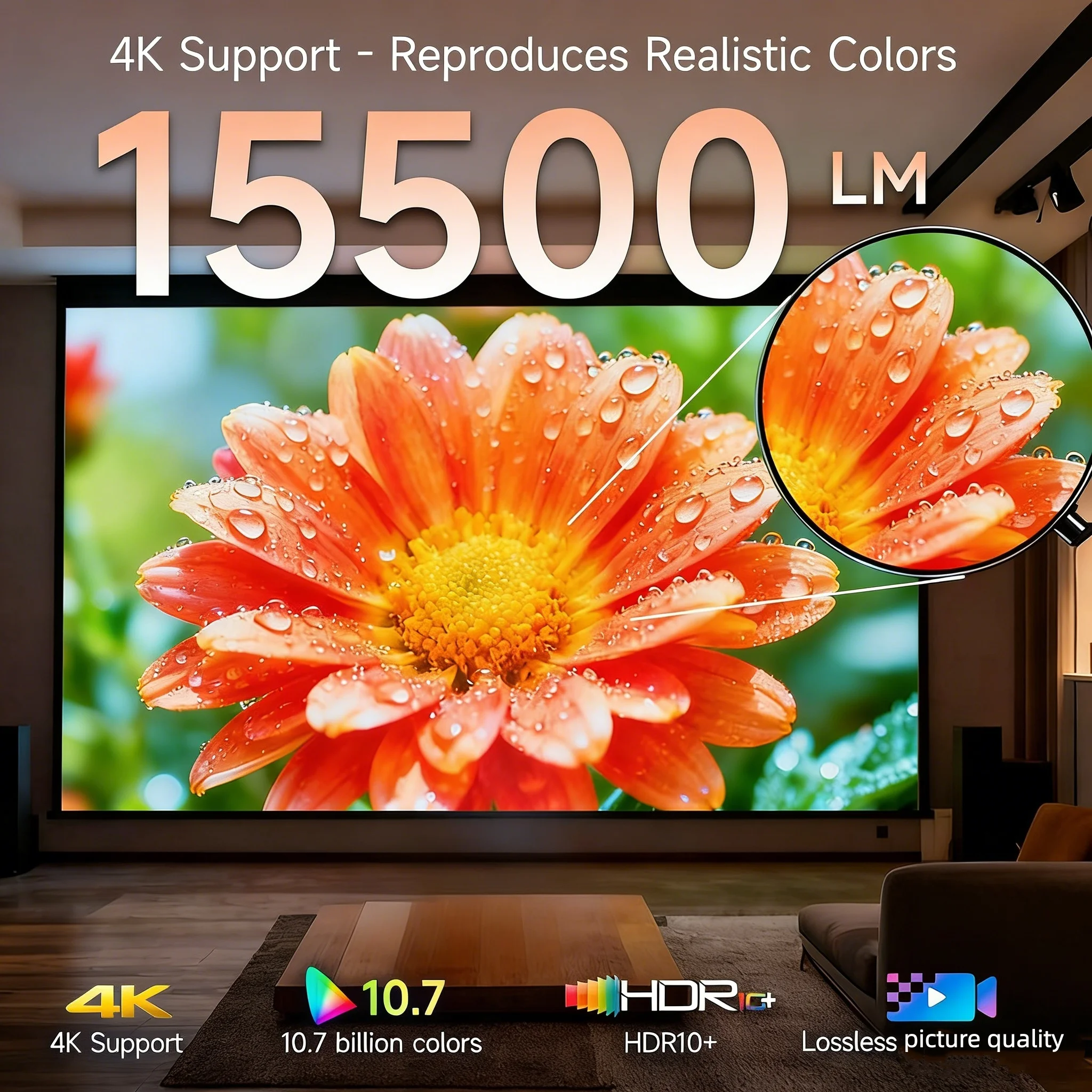 Factory OEM For Google Certified A9 GTV Projector 1550ANSI Chromecast Android 11 NFC 4K LCD LED Projector With BT Voice Remote