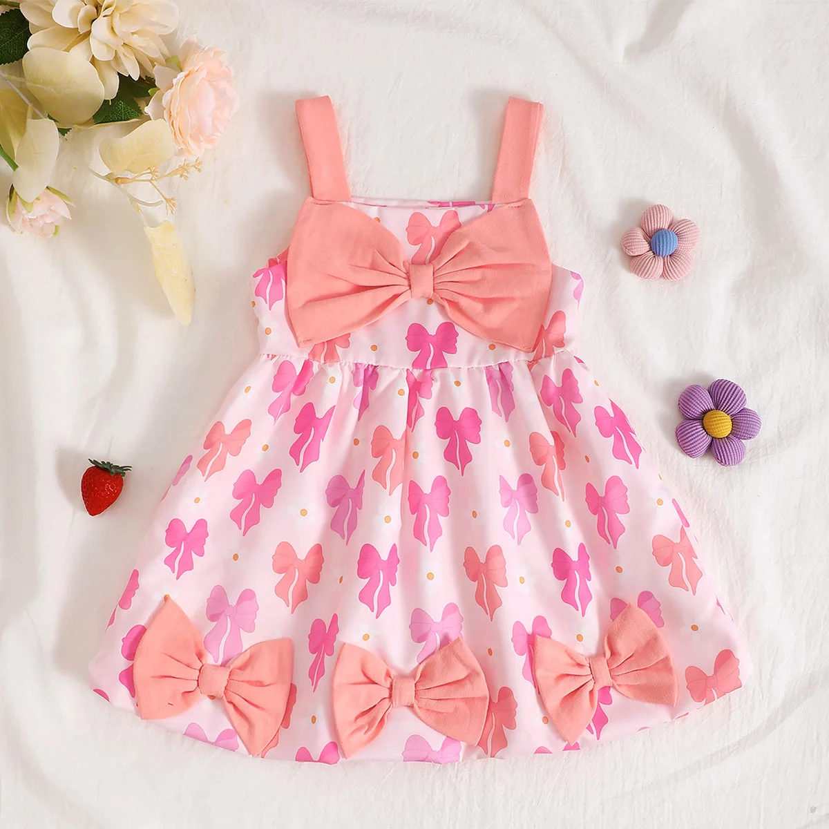 Baby Mädchen Sommer Niedliche Bowtie Print Latzkleid Säuglingskleidung Kleinkind Mädchen Kleid Modische Kinderkleidung