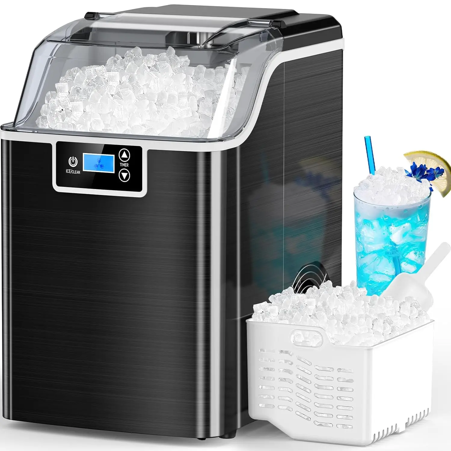 

Ice Makers Countertop,45lbs/Day,Countertop Ice Maker Crushed Ice,24H Timer,3.3 Pounds Basket,Self Cleaning Ice Make