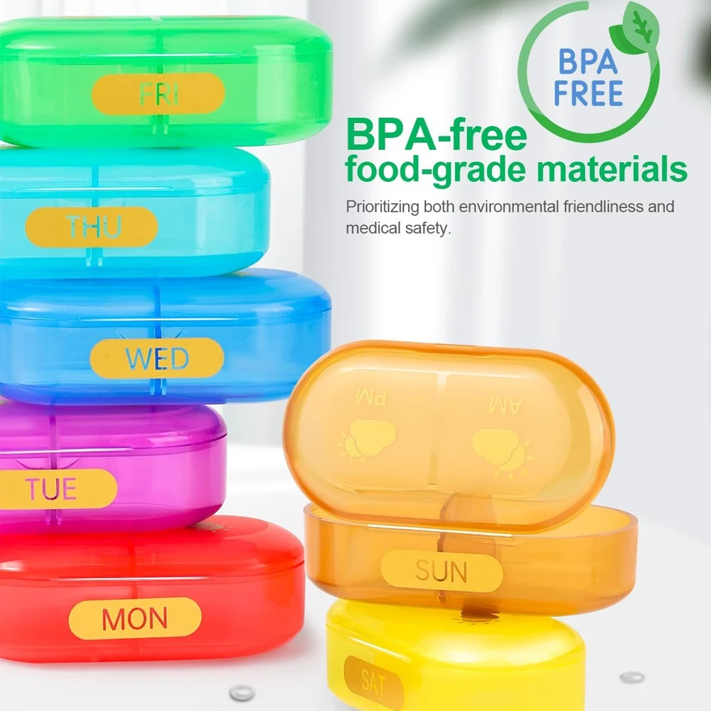 1Pcs Rainbow 7 Days Pill Case Detachable Daily AM PM Compartments Weekly Pill Holder For Travel Elder Supplement