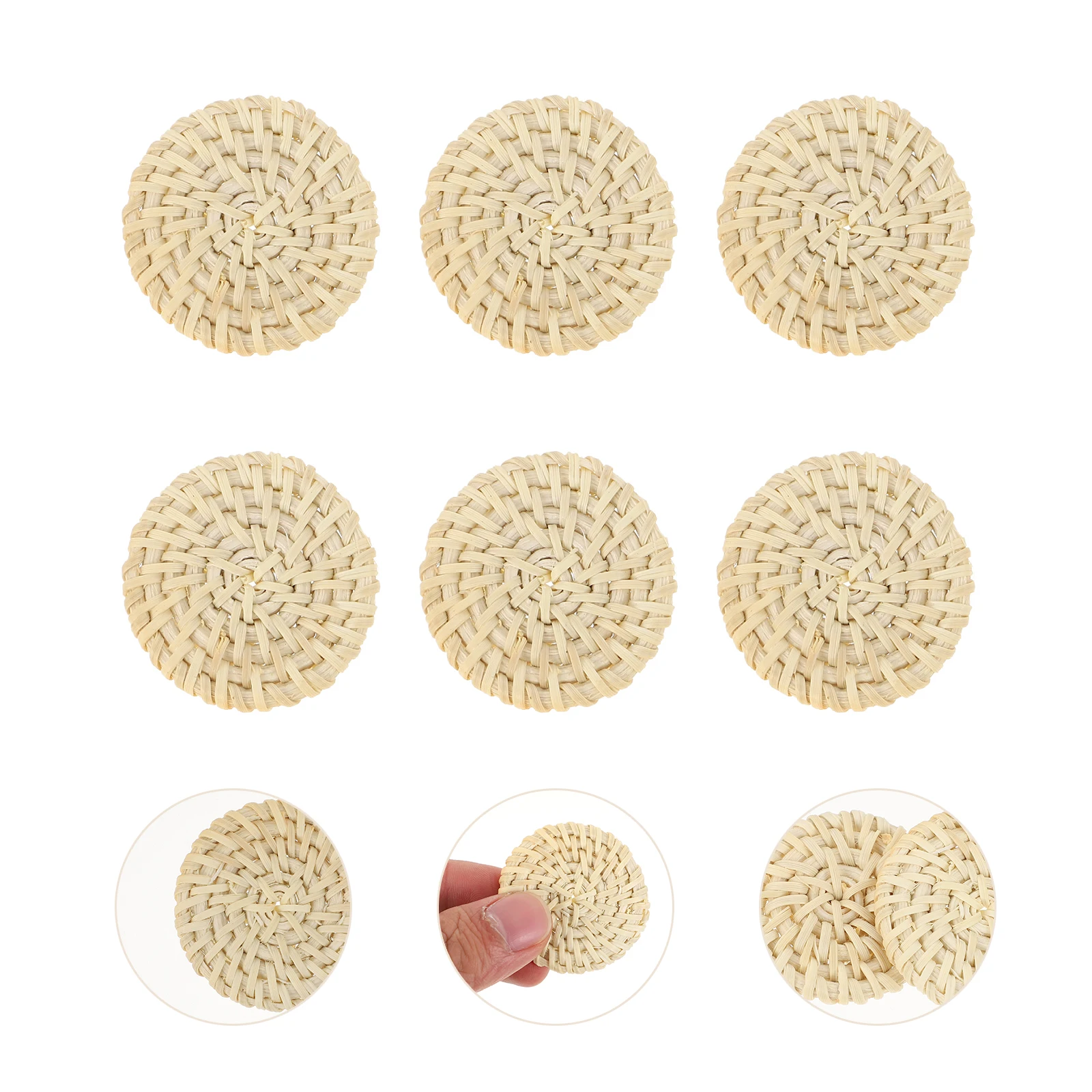 

6 Pcs Dangling Woven Round Cake Earrings Rattan Charms for Jewelry Manual DIY Pendants