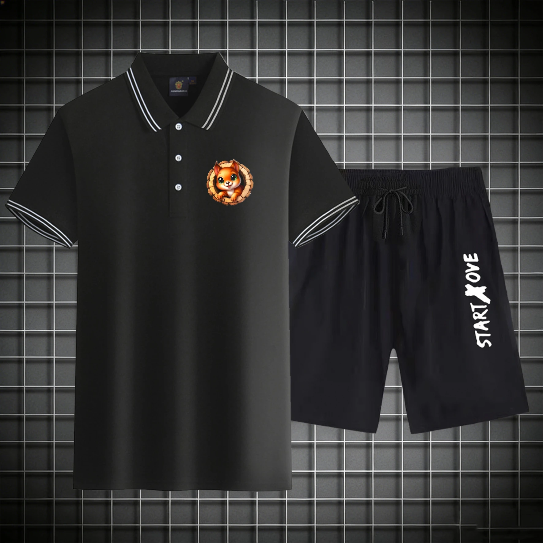 men's Polos sets 2026 Summer Short sleeve Printed sweat suit sweatshirt set Graphic Polyester Y2k tracksuits clothing set