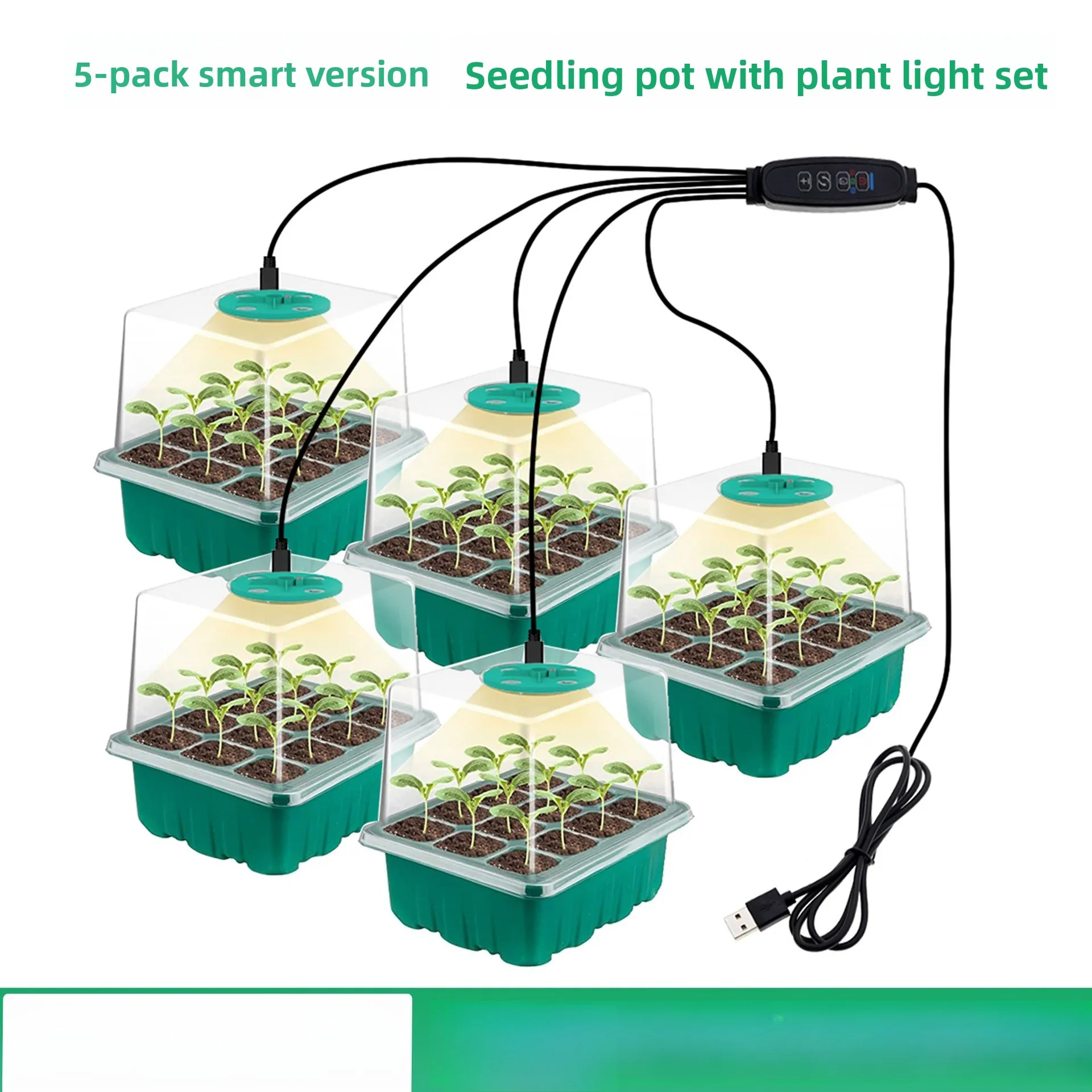 Indoor Desktop Smart Seed Germination Pot, Full Spectrum LED Grow Light Strip, 12 Holes Seedling Tray
