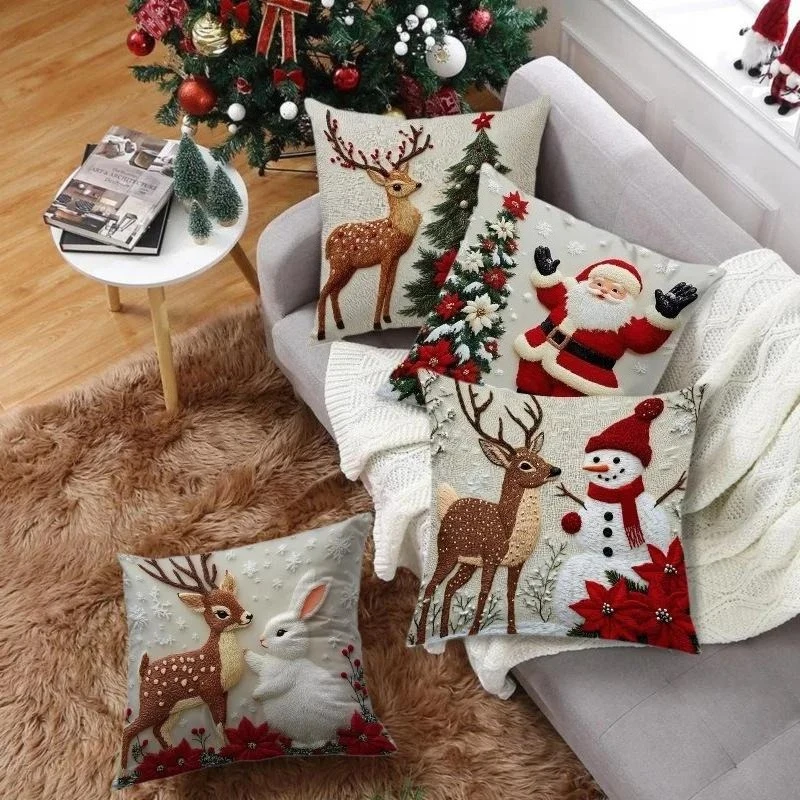 Cartoon Christmas Pillow Cover Elk Santa Claus Snowman Xmas Tree Merry Christmas Decor Gift Happy New Year