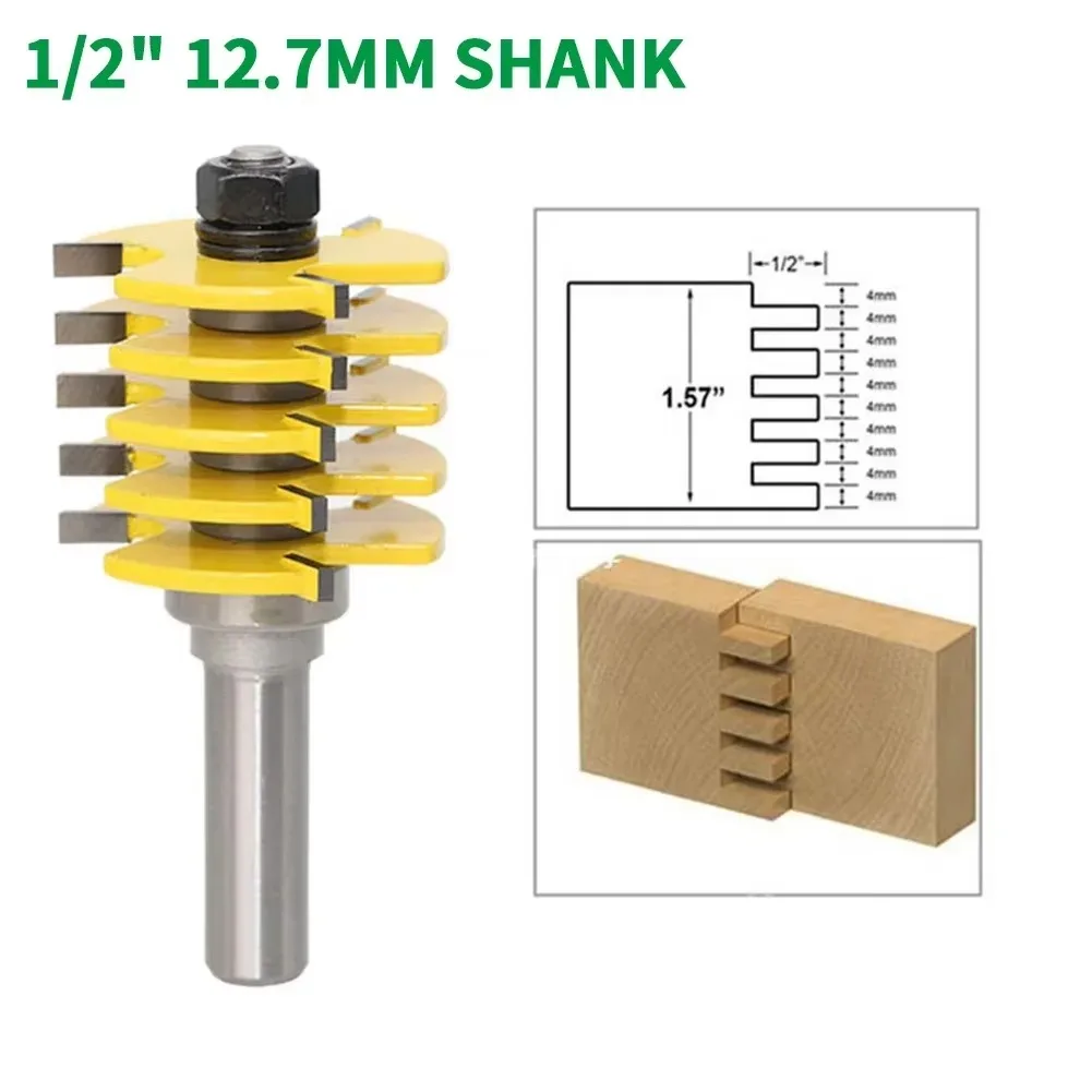 

1PC 1/2" 12.7MM Shank Milling Cutter Wood Carving Box Joint Router Bit Adjustable 5 Blade Wood Tenon Cutter for Woodworking
