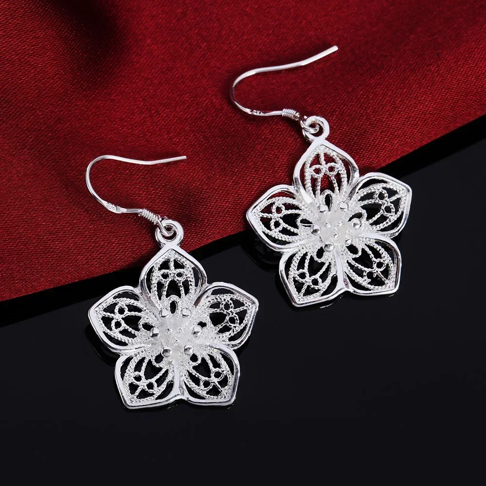 high quality fashion luxury Jewelry 925 Sterling silver Retro Flowers earrings for women Wedding party Christmas present Gifts