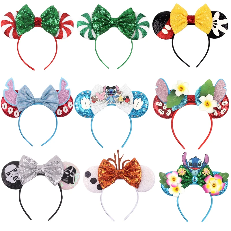 10Pcs/Lot Festival Glitter Stitch Mouse Ears Headband Girls Sequins Bow Hairband Christmas Party Cosplay DIY Hair Accessories